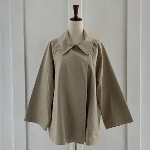 LAFAYETTE 148 New York Cape Trench Jacket Overcoat in Beige Tan Size L